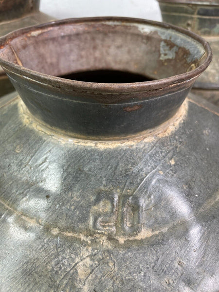 Vintage Rustic Indian Galvanised Metal Iron Water Pot Dry Flower Vase Vessel