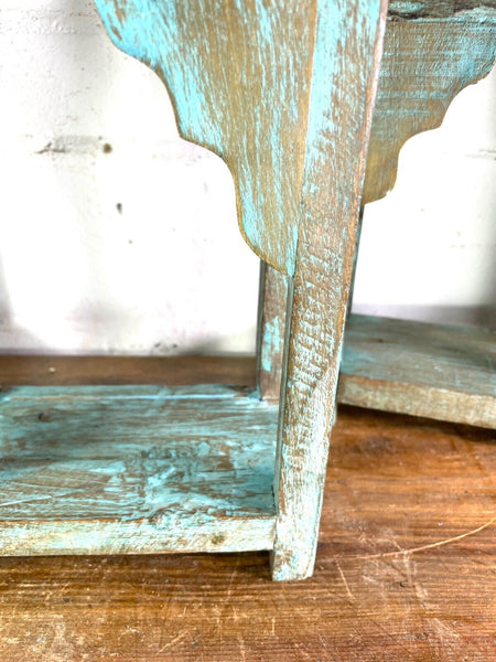 Vintage Blue Reclaimed Indian Wooden Arched Temple Shelf Wall Display Shelves