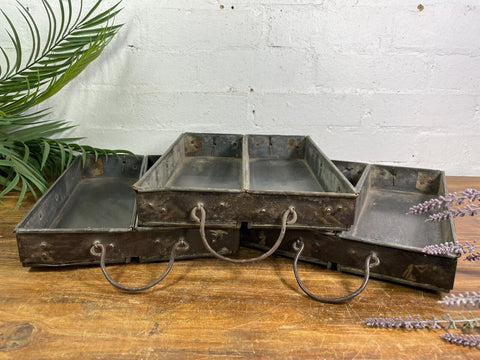 Vintage Rustic Galvanised Metal Candle Herb Planter Pen Desk Cutlery Bread Tray