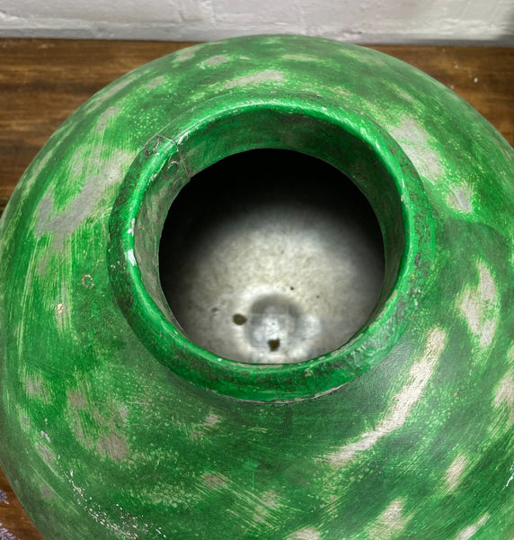 Authentic Indian Green Distressed  Rustic Riveted Water Pot Dry Flower Vase