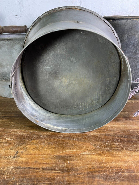 Set 3 Vintage Reclaimed Galvanised Metal Planter Tubs Pail Bucket Wooden Handle