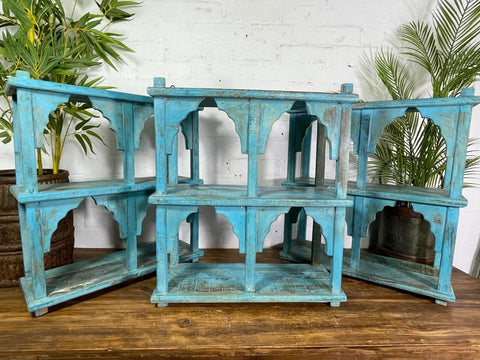 Vintage Indian Reclaimed Solid Hard Wood Arched Temple Wall Display Shelves