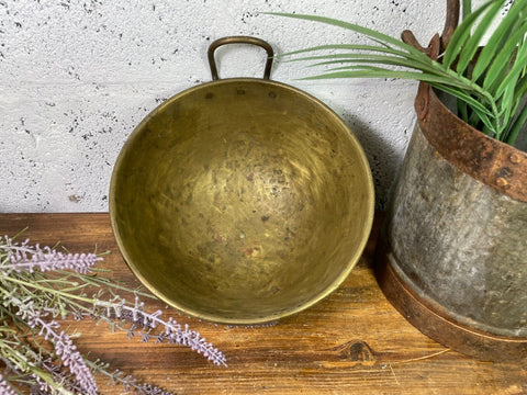 Vintage Antique French Solid Brass Kitchen Chocolate Mixing Bowl