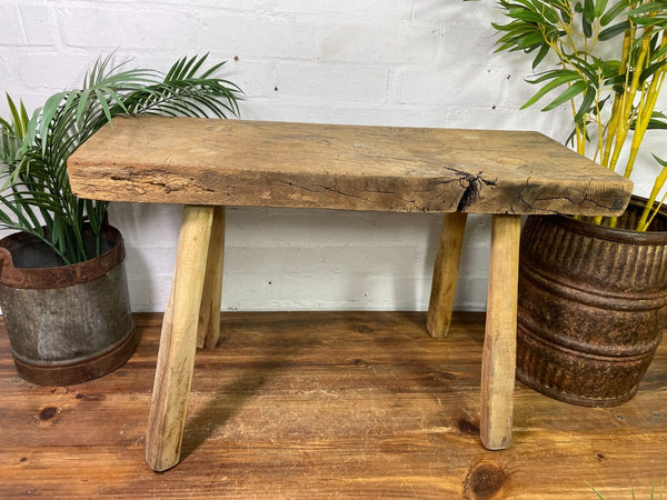 Vintage  Primitive Rustic Antique Wooden Pig Bench Stool Coffee Console Table