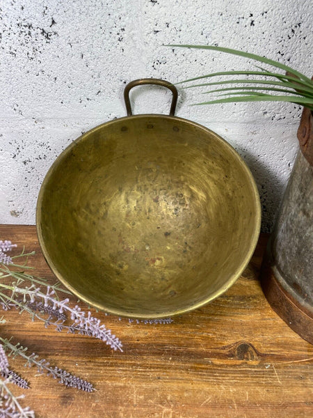 Vintage Antique French Solid Brass Kitchen Chocolate Mixing Bowl