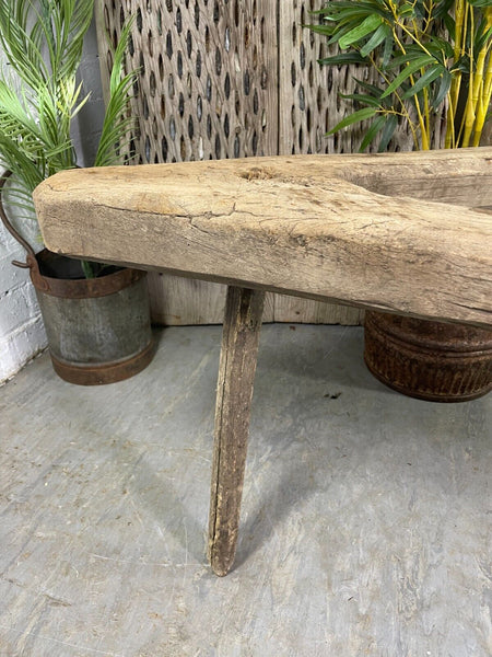 Antique Rustic Hungarian Austrian Primitive Wooden Farming Stool