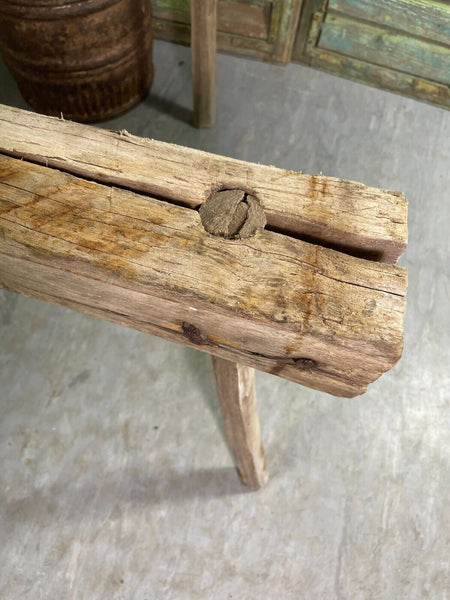 Antique Rustic Hungarian Austrian Primitive Wooden Farming Stool