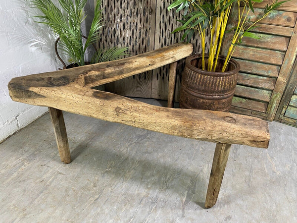 Antique Rustic Hungarian Austrian Primitive Wooden Farming Stool