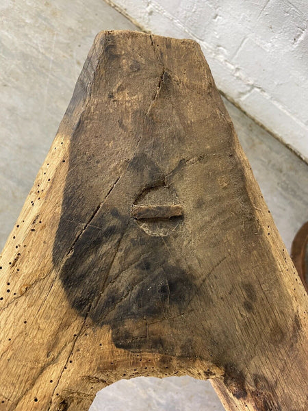 Antique Rustic Hungarian Austrian Primitive Wooden Farming Stool