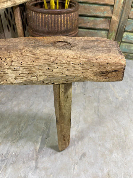Antique Rustic Hungarian Austrian Primitive Wooden Farming Stool