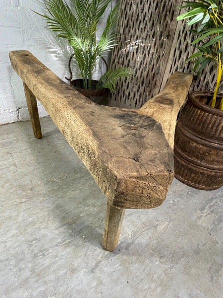Antique Rustic Hungarian Austrian Primitive Wooden Farming Stool