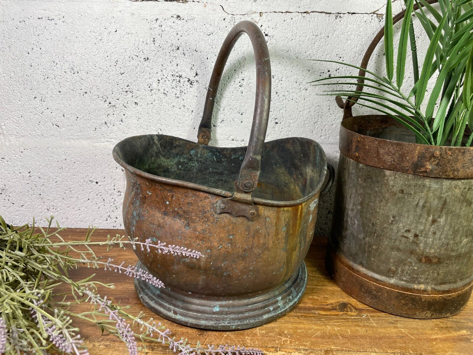 Vintage Copper Helmet Coal Bucket Military Arrow MOD Scuttle Fireside Log Burner