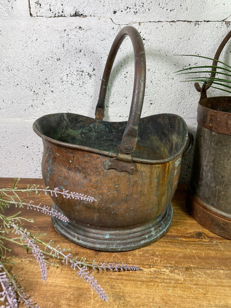 Vintage Copper Helmet Coal Bucket Military Arrow MOD Scuttle Fireside Log Burner