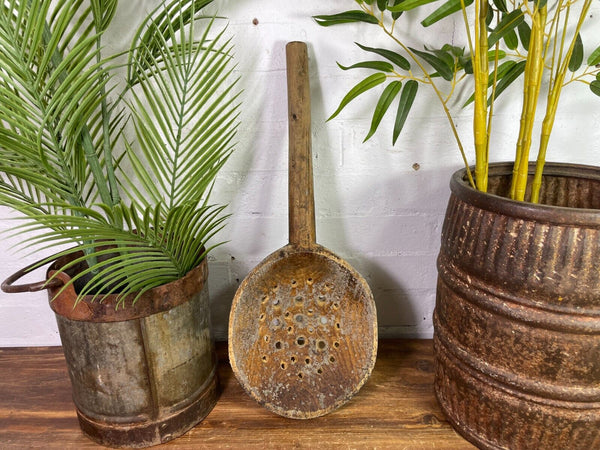 Vintage  Primitive Rustic French Wooden Hand Carved Scoop Paddle Ladle Spoon