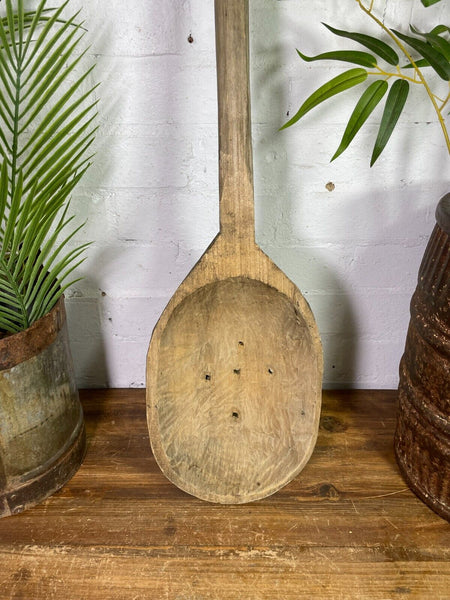 Vintage  Primitive Rustic French Wooden Hand Carved Scoop Paddle Ladle Spoon