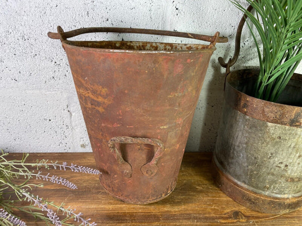 Vintage Rustic Galvanised Metal Fire Bucket Garden Planter Tub Hanging Basket
