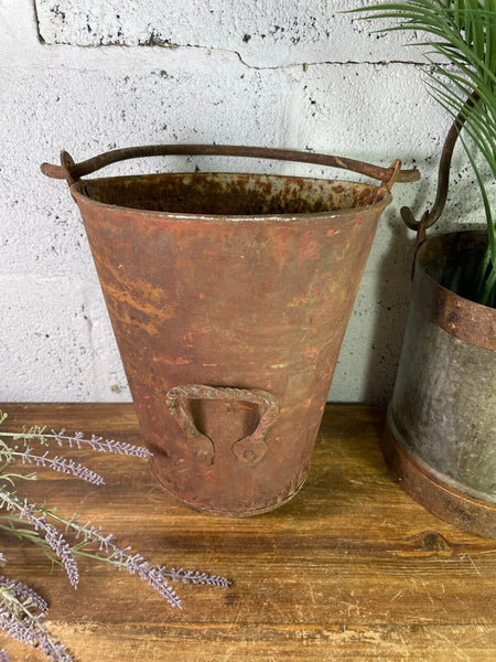 Vintage Rustic Galvanised Metal Fire Bucket Garden Planter Tub Hanging Basket