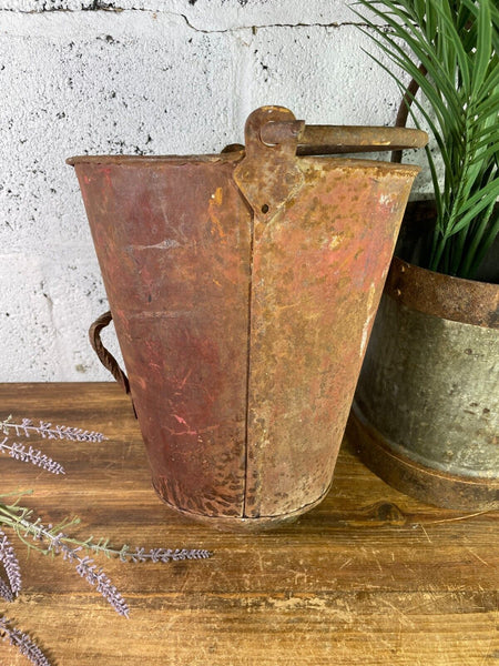 Vintage Rustic Galvanised Metal Fire Bucket Garden Planter Tub Hanging Basket