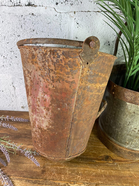 Vintage Rustic Galvanised Metal Fire Bucket Garden Planter Tub Hanging Basket