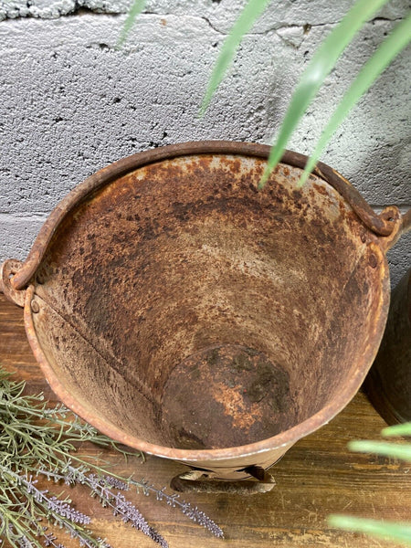 Vintage Rustic Galvanised Metal Fire Bucket Garden Planter Tub Hanging Basket