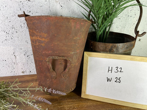 Vintage Rustic Galvanised Metal Fire Bucket Garden Planter Tub Hanging Basket
