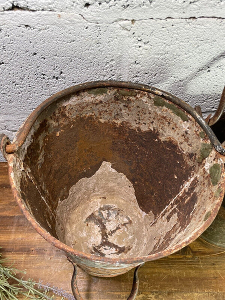 Vintage Rustic Galvanised Metal Fire Bucket Garden Planter Tub Hanging Basket