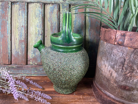 Vintage Antique French Glazed Green Terracotta Confit Oil Pot Urn