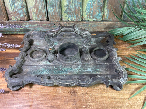 Antique French Rococo Heavy Bronze Ink Well