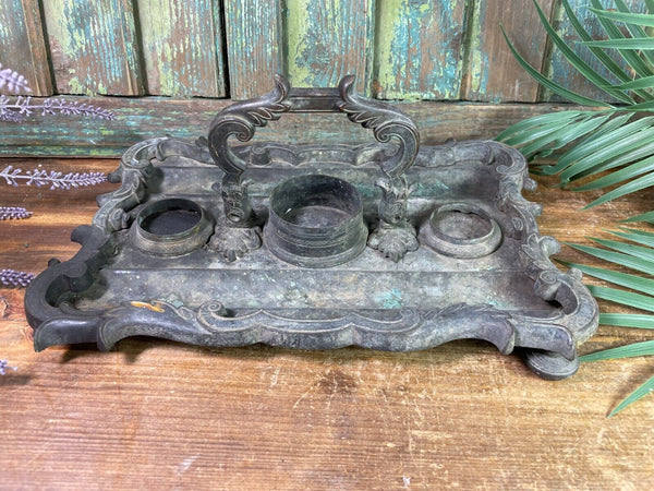 Antique French Rococo Heavy Bronze Ink Well