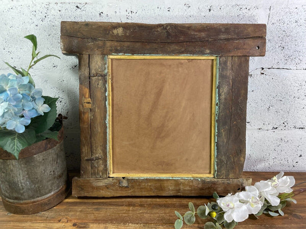 Vintage Antique Rustic Indian Wooden Window Frame Shutters Wall Garden Mirror