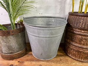 Vintage French Galvanised Tub Bucket Milking Pail Pot Garden Planter