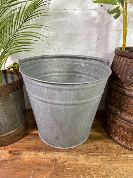Vintage French Galvanised Tub Bucket Milking Pail Pot Garden Planter