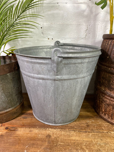 Vintage French Galvanised Tub Bucket Milking Pail Pot Garden Planter