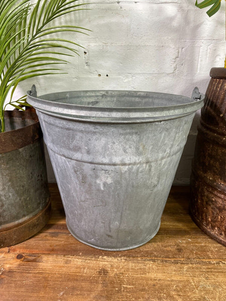Vintage French Galvanised Tub Bucket Milking Pail Pot Garden Planter