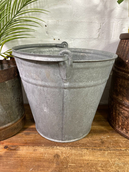 Vintage French Galvanised Tub Bucket Milking Pail Pot Garden Planter
