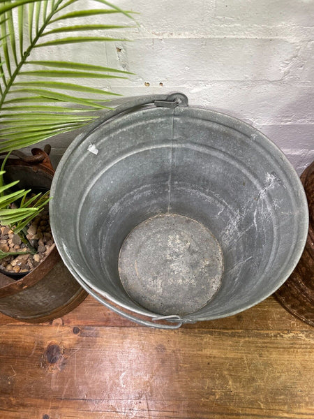Vintage French Galvanised Tub Bucket Milking Pail Pot Garden Planter