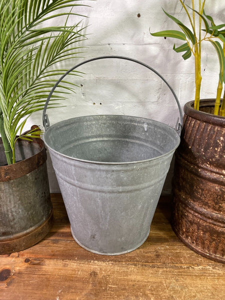 Vintage French Galvanised Tub Bucket Milking Pail Pot Garden Planter