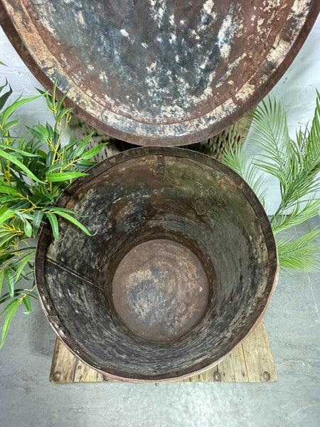 Xl Large Vintage Indian Riveted Galvanised Grain Rice Storage Barrel Log Basket