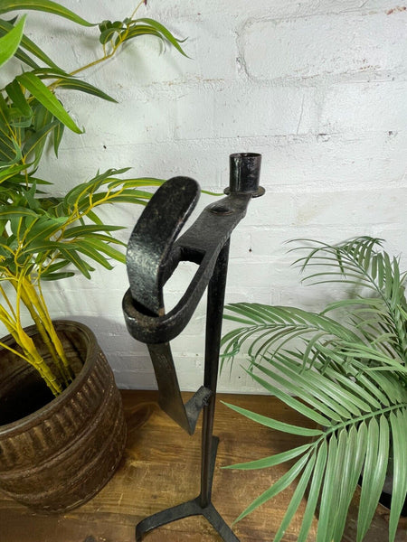 Antique French 19th Century Blacksmith Made Wrought Iron Rush Light Holder