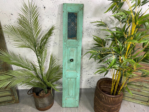 Vintage Reclaimed Green Wooden Indian Window Shutter With Glass Garden Decor