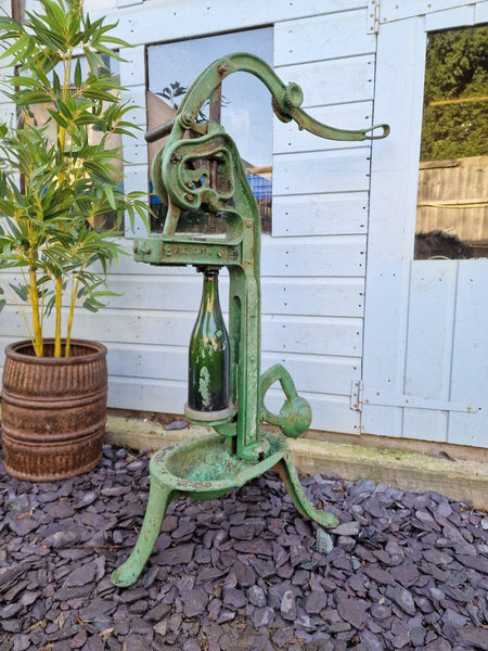 Vintage Antique French Green Cast Iron Vine Yard Wine Bottle Press Garden Decor