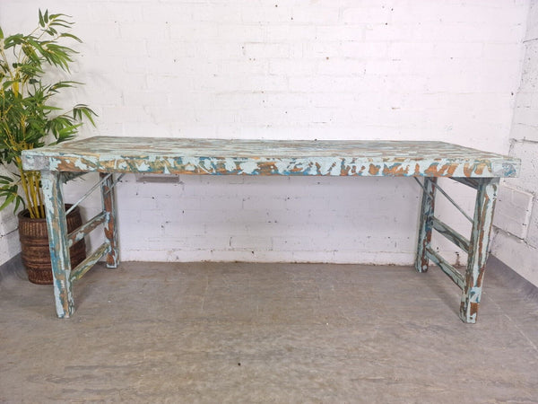 Vintage Reclaimed Blue Indian Folding Wooden Wedding Events Dining Console Table