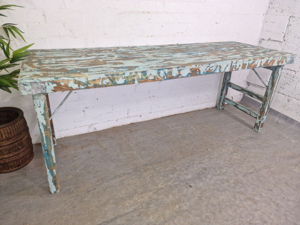 Vintage Reclaimed Blue Indian Folding Wooden Wedding Events Dining Console Table
