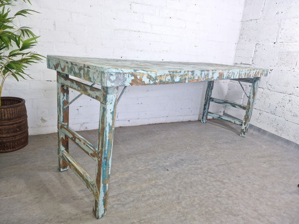 Vintage Reclaimed Blue Indian Folding Wooden Wedding Events Dining Console Table