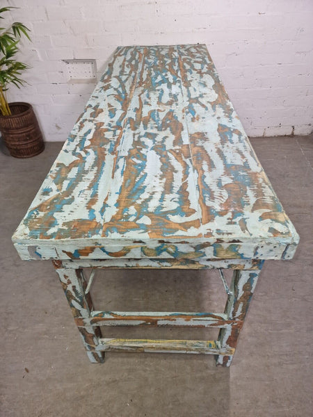 Vintage Reclaimed Blue Indian Folding Wooden Wedding Events Dining Console Table