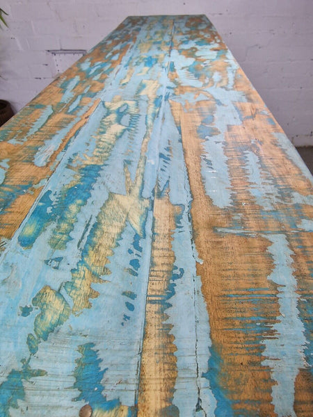 Vintage Reclaimed Blue Indian Folding Wooden Wedding Events Dining Console Table