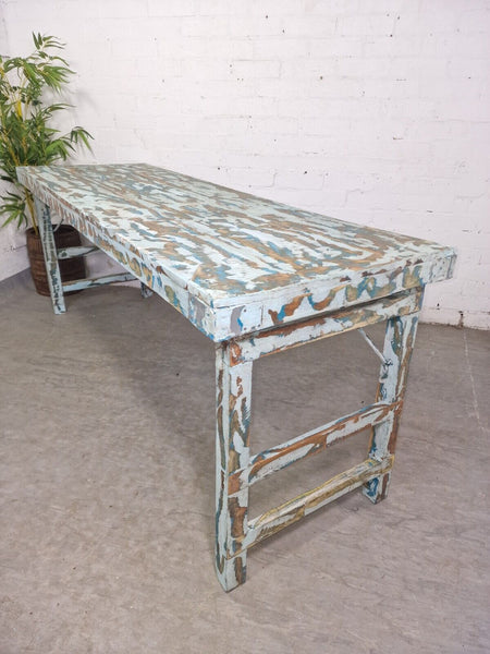 Vintage Reclaimed Blue Indian Folding Wooden Wedding Events Dining Console Table