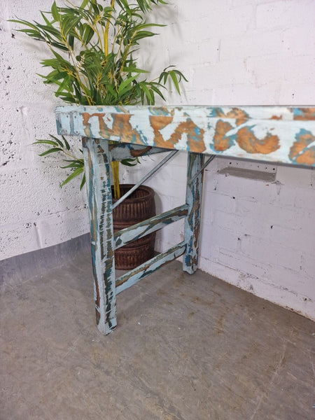 Vintage Reclaimed Blue Indian Folding Wooden Wedding Events Dining Console Table
