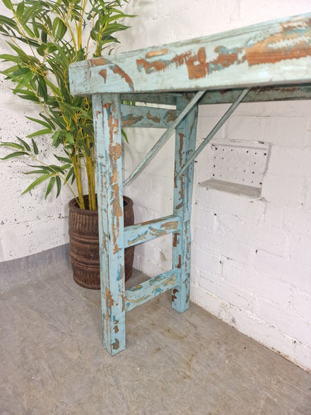 Vintage Reclaimed Blue Indian Folding Wooden Wedding Events Dining Console Table