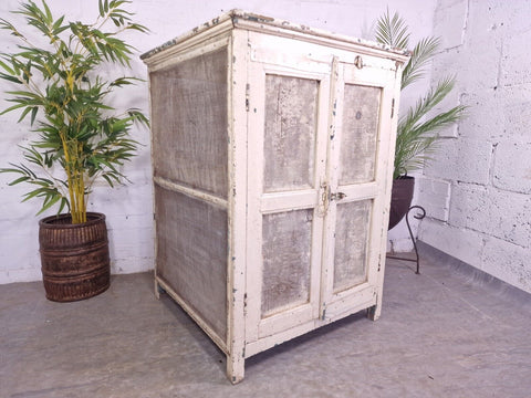 Vintage Rustic Indian White Wooden Shop Display Bathroom Kitchen Drinks Cabinet